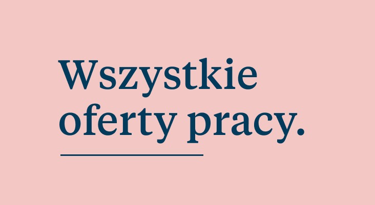 Obraz zawiera tekst w języku polskim na jasnoróżowym tle. Tekst brzmi: „Wszystkie oferty pracy”, co po angielsku oznacza „Wszystkie oferty pracy” i może obejmować stanowiska takie jak praca w domach lub praca w firmie sprzątającej.